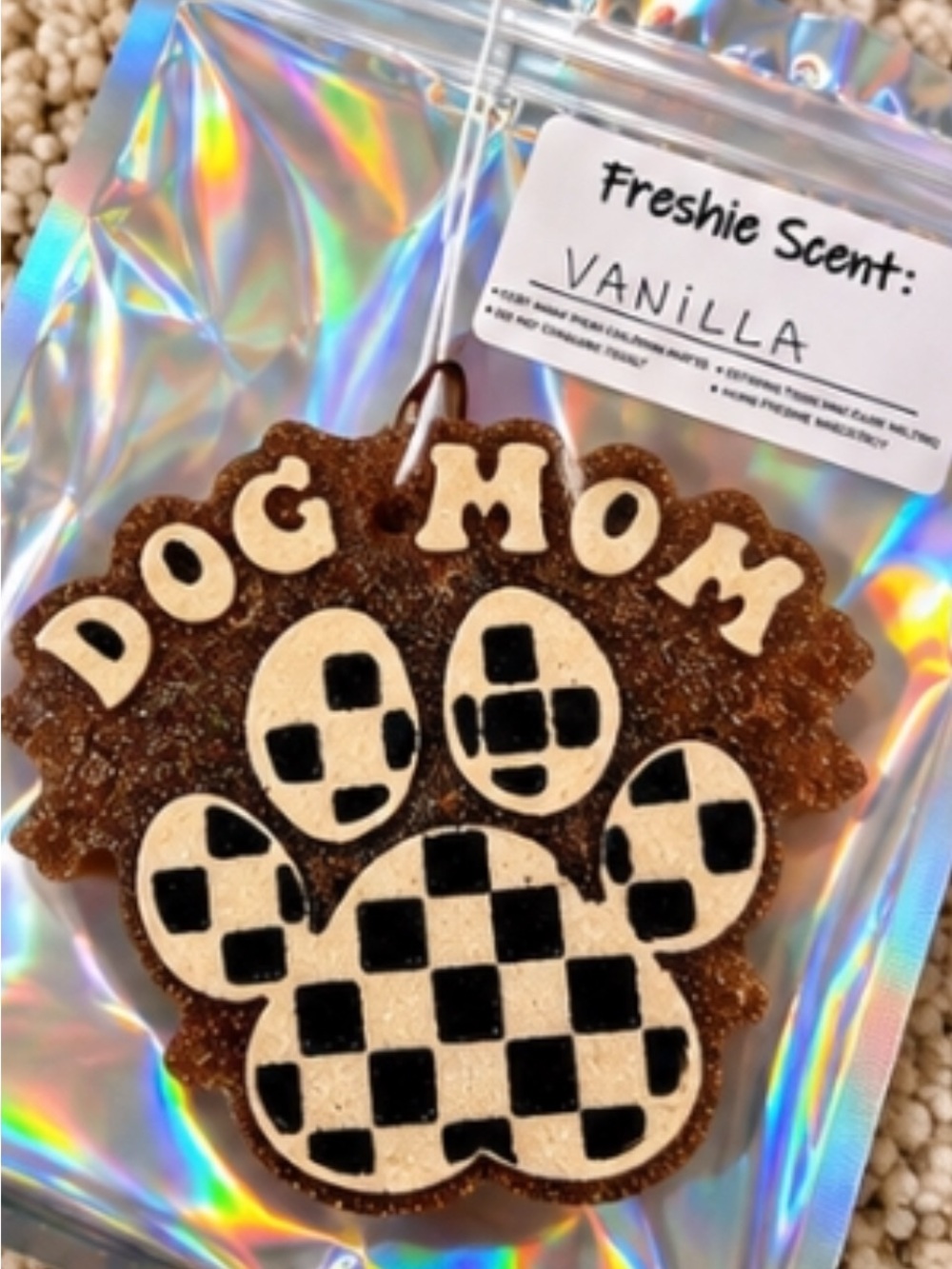 Dog Mom Paw-Shaped Vanilla Scented Air Freshener - Brown & Cream